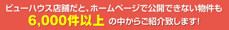 ビューハウス店舗だと、ホームページで公開できない物件も6,000件以上の中からご紹介致します！